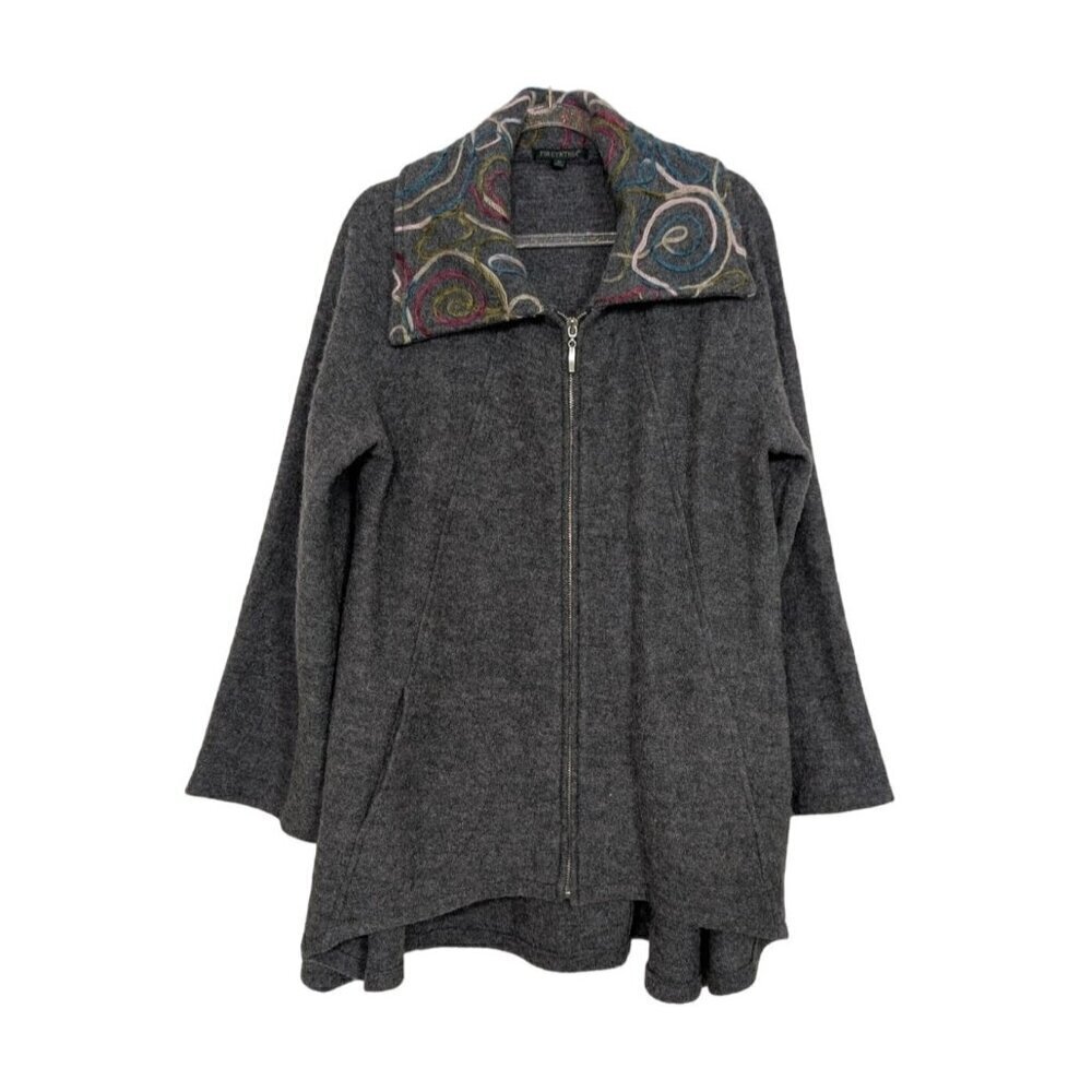 For Cynthia Wool Boho Sweater Coat Womens Size Medium Gray Art Unlined Full Zip